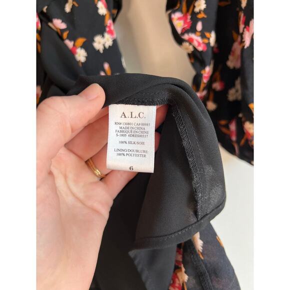A.L.C. Carlo Floral Black Wrap Floral Mini Dress Silk Sz 6 - Picture 8 of 10
